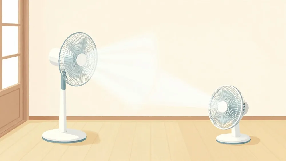 扇風機は広い面でやわらかく、サーキュレーターは細い束で遠くまで。同じ風でも形が違う（イメージ画像）