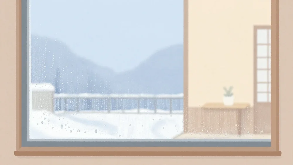 冬の窓に結露ができる仕組み（イメージ画像）
