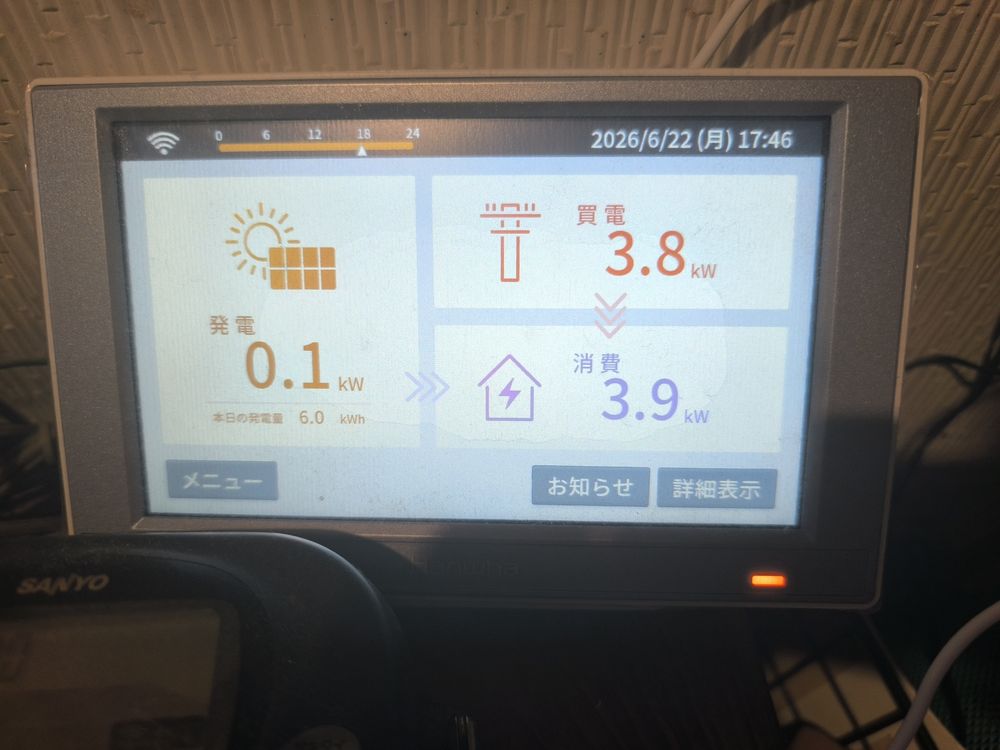 新しい家電を買うと、つい消費電力をチェックしてしまいます（自宅のワットモニター）
