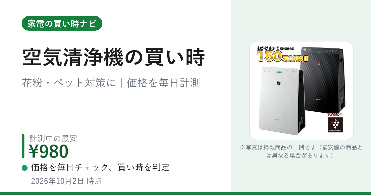 空気清浄機のおすすめ｜花粉・ペット・一人暮らし向けを価格推移で比較 
