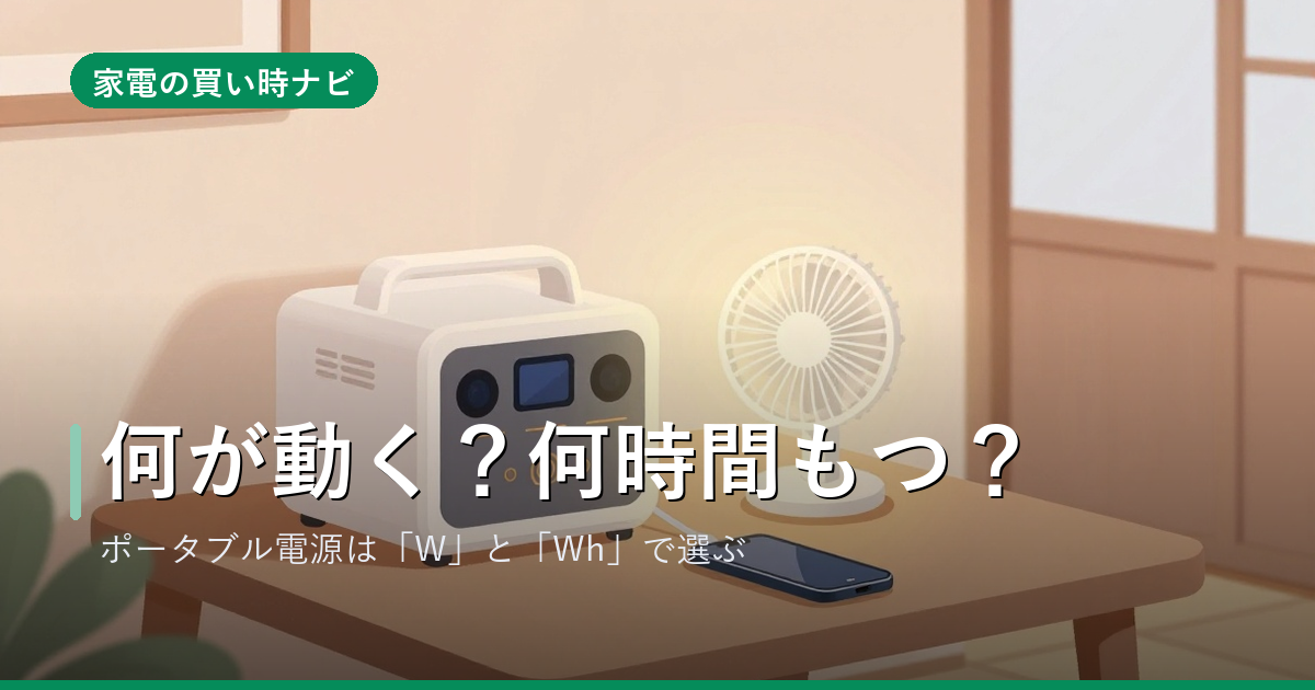 ポータブル電源は「W」と「Wh」で選ぶ——何が動く？何時間もつ？（夏の停電・車中泊）